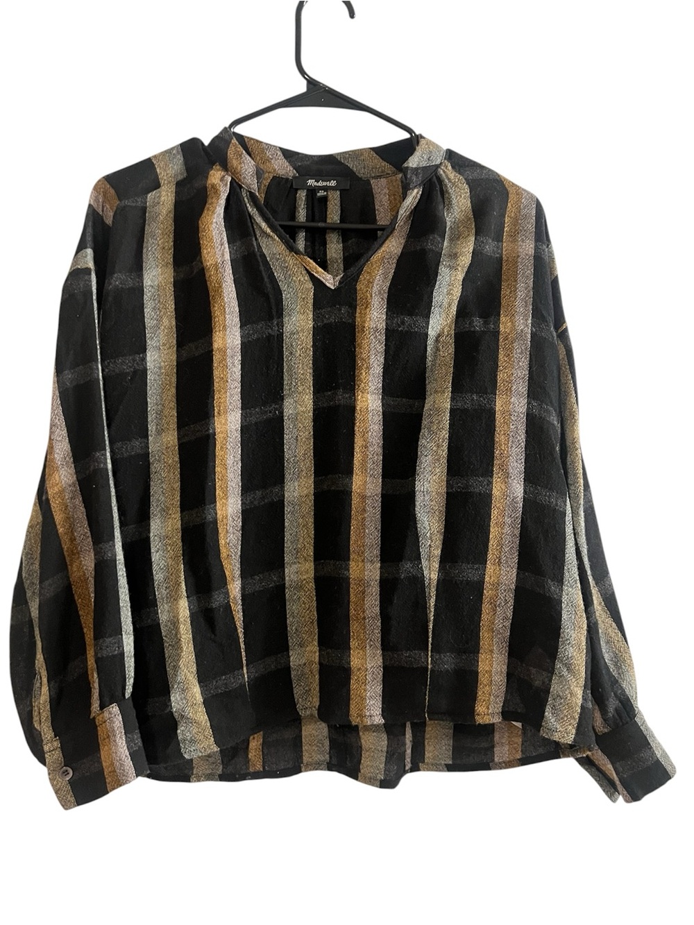 Madewell Black Striped Top with Metallic Gold & Gray Threads - Size XS